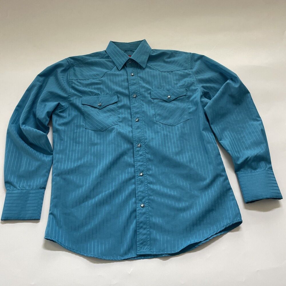 Attrak‎ Jeans Long Sleeve Western Shirt Mens Medium Pearl Snap Cowboy Rodeo